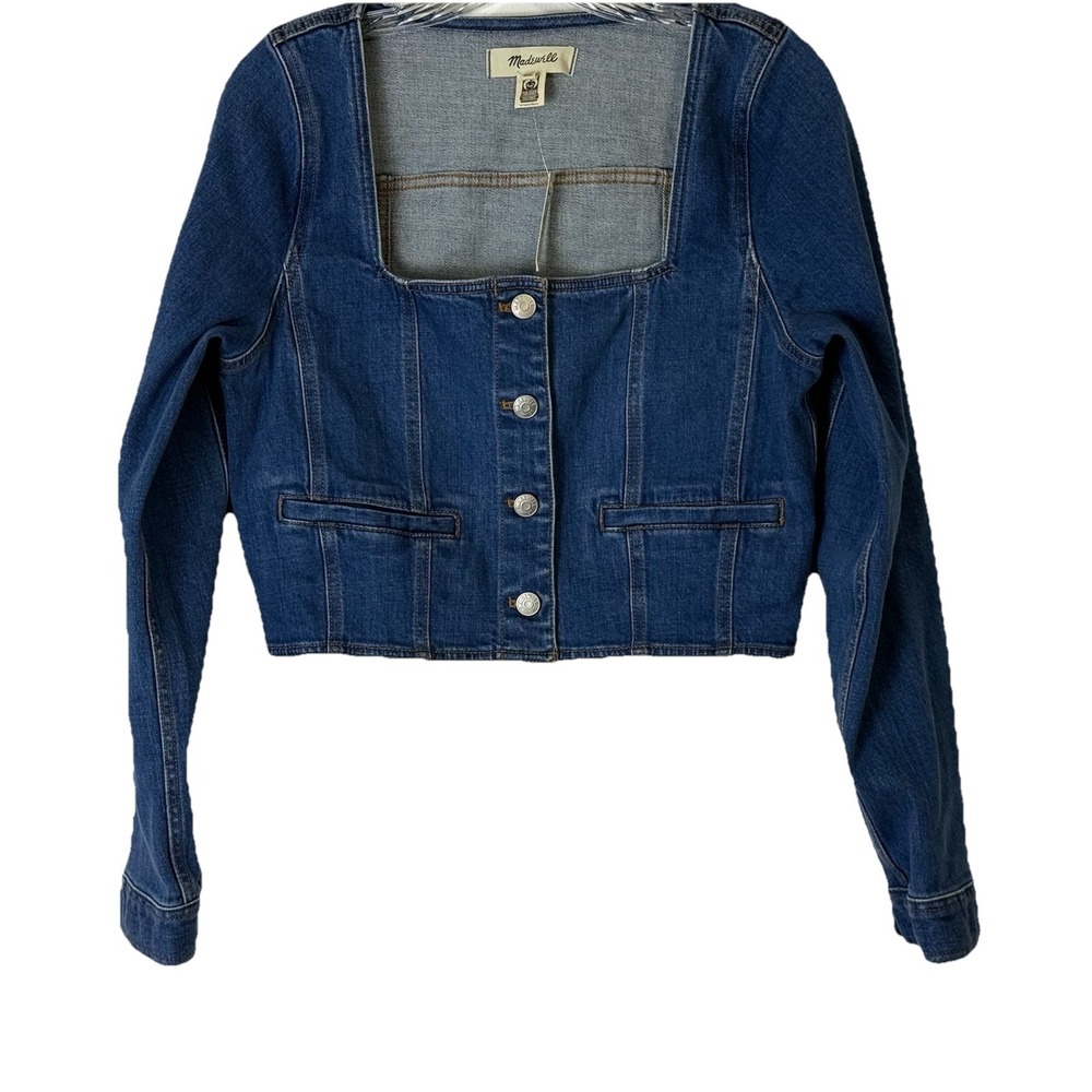 Madewell Denim Square Neck Crop Top Sz‎ 10 NWT Hallwood Wash Festival Western